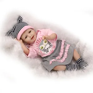Poupée Reborn Réaliste Silicone Souple Corps en Coton Nouveau-Né Fille Avec Tenue Hibou Rose Et Tétine Magnétique Cadeau
