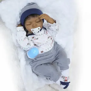 Realistic Reborn Doll Black Skin Sleeping Baby Girl Silicone Limbs Soft Cotton Body Simulation Newborn Doll Toy Gift For Kids