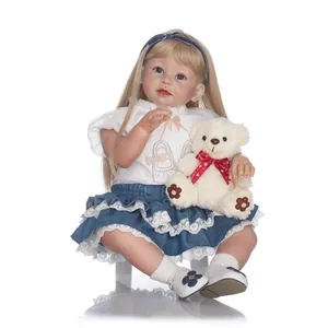 Realistische Reborn Kleinkind Mädchen Puppe Mit Blondem Haar Blauen Augen Weiches Silikon Vinyl Neugeborenes Baby Puppe Für Kinder Geschenk