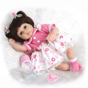 Realistic 42cm Reborn Baby Doll Soft Silicone Head Limbs Cloth Body Handmade Life Like Doll With Pink Floral Dress For Kids Birthday Gift
