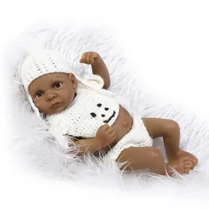 Realistic Reborn Baby Doll Full Silicone Dark Skin Washable Bath Toy With White Hand Crochet Outfit For Kids Gift