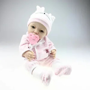 Realistic Reborn Baby Girl Doll Silicone Full Body Washable With Pink Striped Outfit Hat Pacifier Soft Simulation Doll Toy