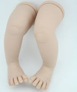 Detail of realistic silicone reborn baby doll leg parts with natural skin texture