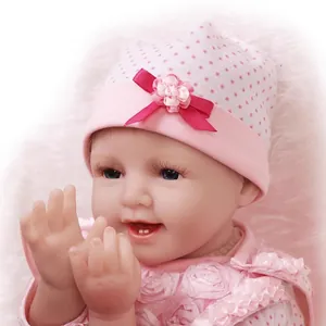 Bambola reborn realistica con cappello rosa a maglia e occhi blu regalo bimbe