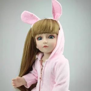 Bambola Realistica BJD 45cm Per Bambine Con Vestito Felpa Rosa Coniglietto Bambola In Plastica Articolata Regalo Collezionabile