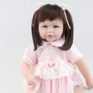 20 inch lifelike reborn baby girl doll with brown hair and elegant pink lace princess dress