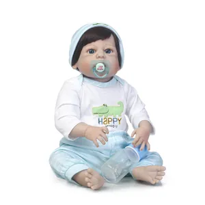 Realistische 22-Zoll Reborn Babypuppe mit blauen Augen, Krokodil-Outfit und Schnuller