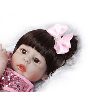 Poupée Reborn en Silicone Réaliste Bébé Fille Nouveau-Né en Robe de Princesse Rose à Paillettes Avec Accessoires Jouet Cadeau de Collection