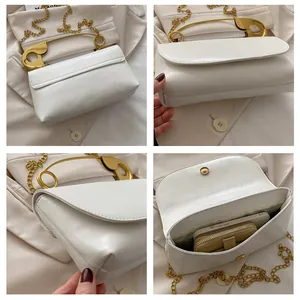 Détails du sac bandoulière blanc en cuir PU avec poignée épingle dorée et bandoulière