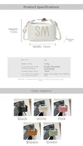 Spécifications détaillées de taille pour sac carré en PU avec dimensions de 18x11x10 cm affichées