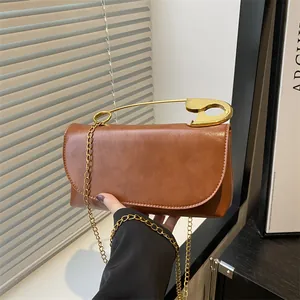 Petit Sac Carré en Cuir PU pour Femmes Avec Grande Poignée Épingle À Nourrice Dorée Sac À Bandoulière Chaîne Mode Quotidien
