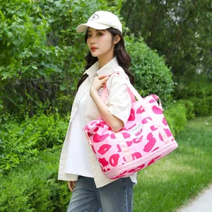 Grand sac de voyage léopard rose avec compartiment inférieur séparé pour sport et fitness