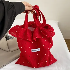 Borsa Tote in Seersucker a Fiori da Donna Borsa a Spalla con Volant Stile Fata Borsa a Mano in Chiffon Casual per Vacanza e Mare