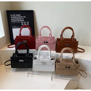 Collection of six faux crocodile texture small square bags in diverse color options