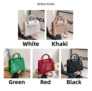 Borsa a tracolla quadrata minimalista con tasca trasparente e manici in cinque colori