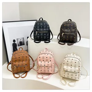 Mini PU leather backpacks with bear prints in black, brown, tan, pink and cream