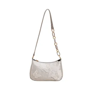 New Chinese style shoulder bag with elegant butterfly embroidery and metallic chain strap