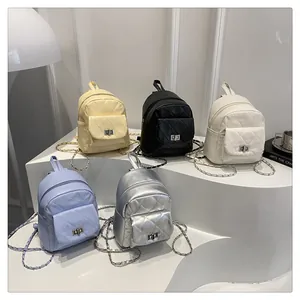 Collection of quilted PU leather mini backpacks in five colors with chain straps