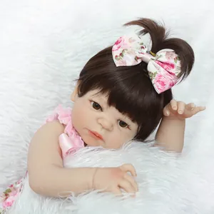 Poupée Bébé Reborn Réaliste Fille Corps En Vinyle De Silicone Lavable Robe Rose En Dentelle Florale Avec Biberon Tétine Jouets