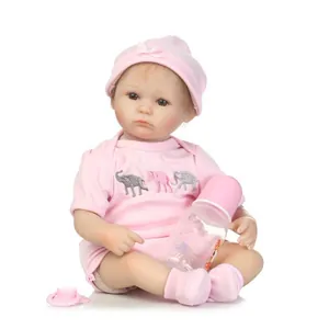 Poupée Bébé Reborn Réaliste 40cm Membres Silicone Corps Tissu Tenue Éléphant Rose Jouet Nouveau-né Fait à la Main