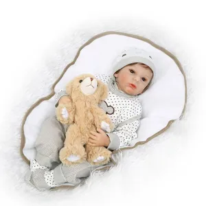 Realistic Reborn Baby Doll Silicone Head Limbs Cotton Body Lifelike Newborn Doll With Plush Bear For Children Gift
