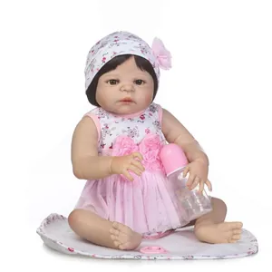 Realistic Soft Silicone Reborn Baby Doll Pink Floral Outfit With Hat Feeding Bottle Sleeping Mat Newborn Girl Doll For Children