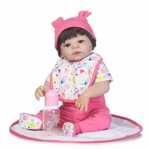 Realistic Reborn Baby Doll Soft Silicone Lifelike Newborn Doll With Pink Outfit Bottle Pacifier Accessories For Girls Play Toy