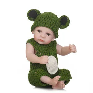 Full Silicone Reborn Baby Doll Hand Crochet Green Frog Knitted Outfit Lifelike Realistic Newborn Toy For Children Gift