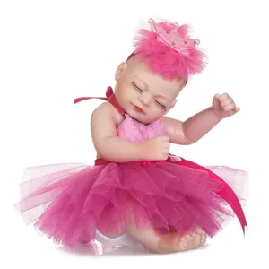 Realistic Reborn Baby Doll Full Silicone Sleeping Girl In Pink Tutu Dress With Crown Headband Gift Toy For Kids