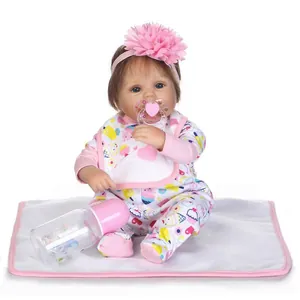 Realistic Reborn Baby Doll Soft Silicone Limbs Cloth Body Simulation Girl Toy With Feeding Bottle Magnetic Pacifier Mat Gift