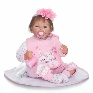 Realistic Reborn Baby Doll Soft Silicone Lifelike Newborn Girl With Pink Floral Clothes And Accessories For Children Gift