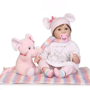 22 Zoll Realistische Reborn Babypuppe Silikon Vinyl Neugeborenes Mädchen Set Mit Kleidung Plüsch Elefant Für Kinder Geschenk