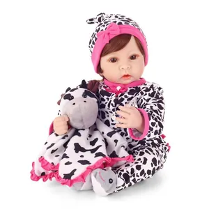 Realistic Reborn Baby Doll Soft Silicone Limbs Cloth Body Cow Pattern Outfit With Plush Toy Magnetic Pacifier Gift For Kids