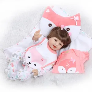 Muñeca bebé reborn realista para niña con conjunto de zorro y almohada suave