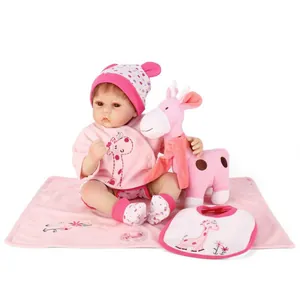 Realistic Reborn Baby Doll Soft Silicone Lifelike Newborn Girl Doll With Pink Floral Outfit And Plush Giraffe Toy Decorative Play Doll