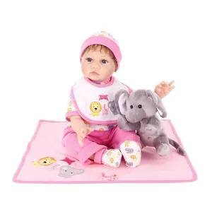 Realistic Reborn Baby Doll Soft Silicone Cotton Body Hand Rooted Mohair With Pink Animal Outfit Elephant Plush Toy Pacifier