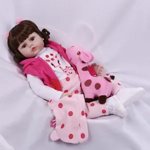 Realistic Reborn Baby Doll Silicone Cotton Body Lifelike Toddler Girl In Pink Giraffe Outfit Polka Dot Accessories Toy Gift