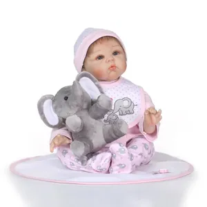 Poupée Bébé Reborn Réaliste Corps en Coton Silicone Tenue Éléphant Rose Peluche Tétine Magnétique Jouet pour Filles