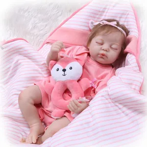 Realistic Reborn Baby Doll Soft Silicone Head Limbs Cotton Body Pink Fox Pattern Clothes With Plush Toy Pacifier For Kids