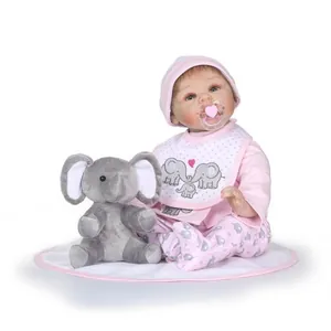 Poupée bébé Reborn réaliste en tenue d'éléphant rose avec peluche et accessoires