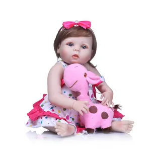 Realistic Reborn Doll Silicone Full Body Baby Girl With Polka Dot Dress Bowknot Headband And Plush Giraffe Toy Kids Gift