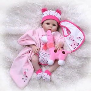 56cm Realistic Full Body Silicone Reborn Baby Doll Girl Toy With Giraffe Outfit Hat Blanket Pacifier Kids Toy Gift