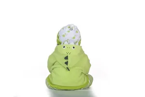 Detail of baby dinosaur fleece hoodie set with spikes and matching print hat