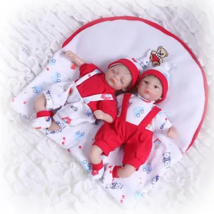 Realistic Reborn Baby Doll Soft Silicone Cloth Body Sleeping Newborn Infant Toy With Red White Outfit Hat Socks