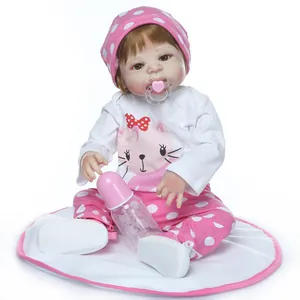 Realistic Full Body Mixed Silicone Reborn Baby Doll Life Size Simulation Newborn Girl With Pink Polka Dot Outfit Magnetic Pacifier Nursing Bottle Mat Kids Gift
