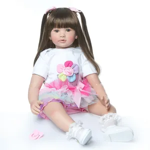 Realistische Reborn Kleinkind Puppe Weiche Silikonglieder Lange Haare Prinzessin Spielzeug Mit Regenbogen Tutu Outfit Für Kinder Geschenk