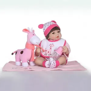 Realistic Reborn Baby Doll Soft Silicone Limbs Cotton Body Newborn Toy With Giraffe Plush Toy Bottle Pacifier For Kids Gift