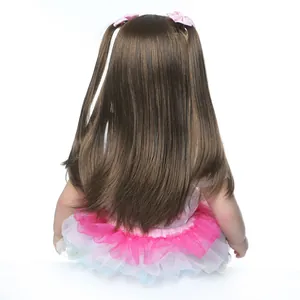 60cm realistische Reborn-Kleinkindpuppe mit langen braunen Haaren und Tutu-Kleid