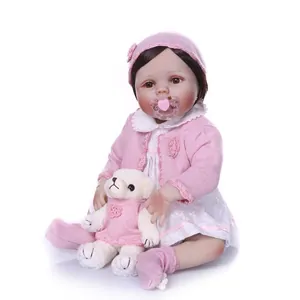 Realistic Reborn Baby Doll Full Silicone Vinyl Lifelike Newborn Toy With Pink Knitted Outfit Plush Bear Accessory For Kids