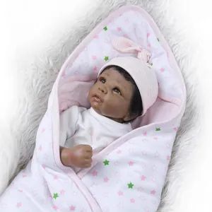 Realistic Reborn Baby Doll African American Silicone Vinyl Newborn Baby Girl With Clothes Blanket Milk Bottle Accessories